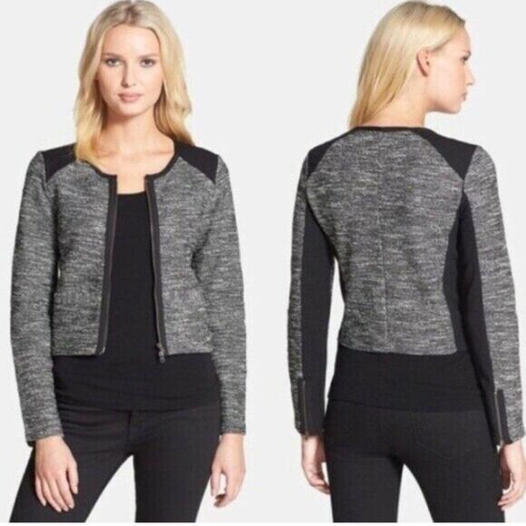 Eileen Fisher Cardigan Zip Front Jacket 2X Black Tweed Stretch Top - Picture 6 of 14